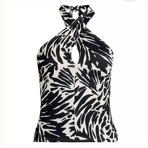 Lands' End Black and White Halter Swim Tankini Top